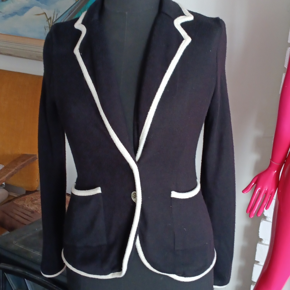 Moth Black Blazer with Cream Accents By Anthopology